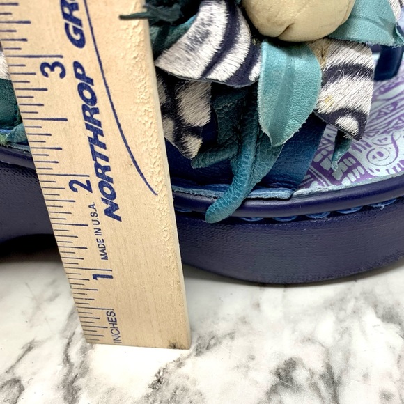 Macanna 3D Floral Mixed Media Print Leather Platform Sandals 7/37 Maximalist - Picture 14 of 16